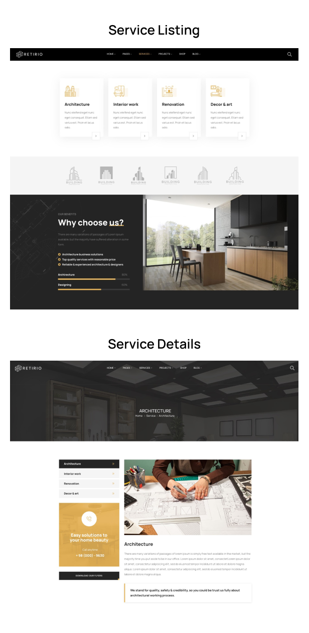 Retirio - Architecture and Interior WordPress Theme