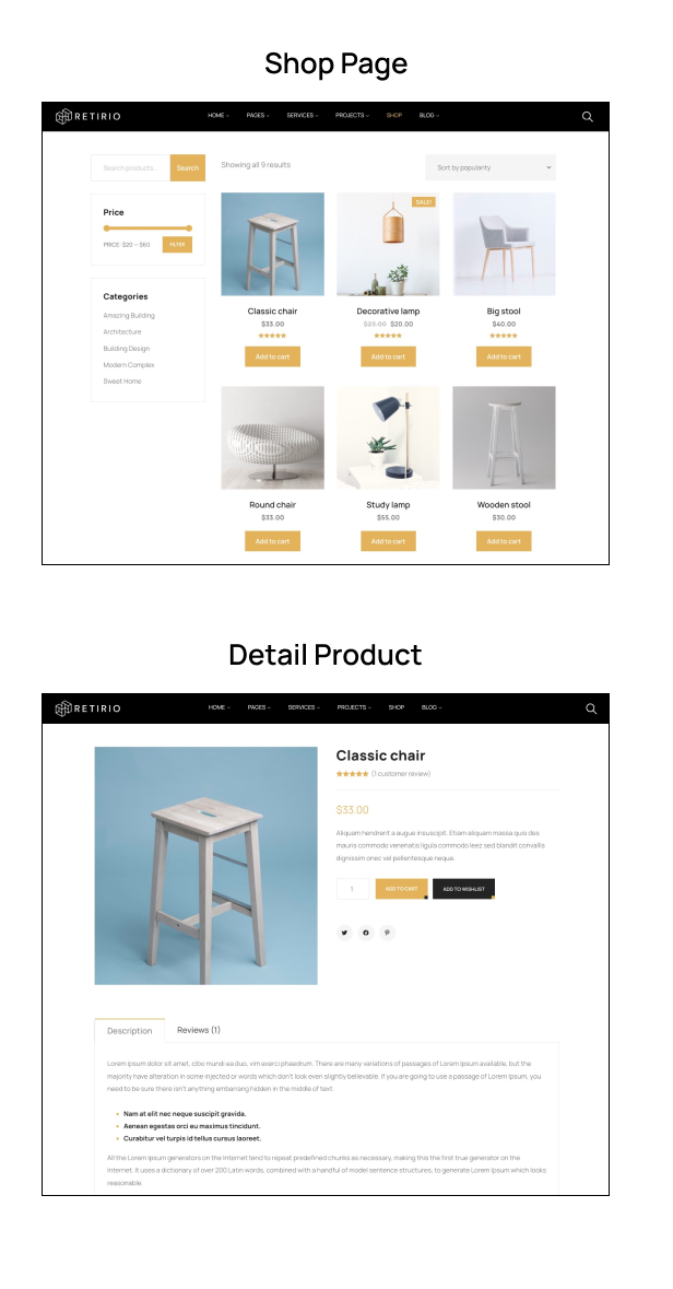 Retirio - Architecture and Interior WordPress Theme