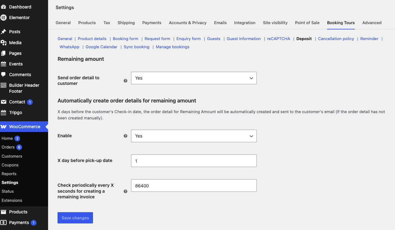 Deposit settings
