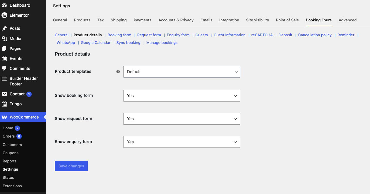 Product details settings