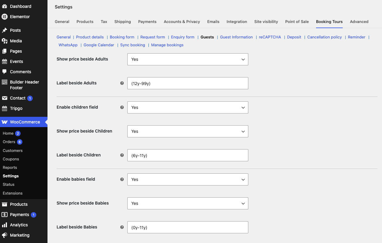 Guests settings