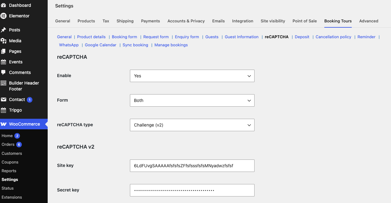 reCAPTCHA settings