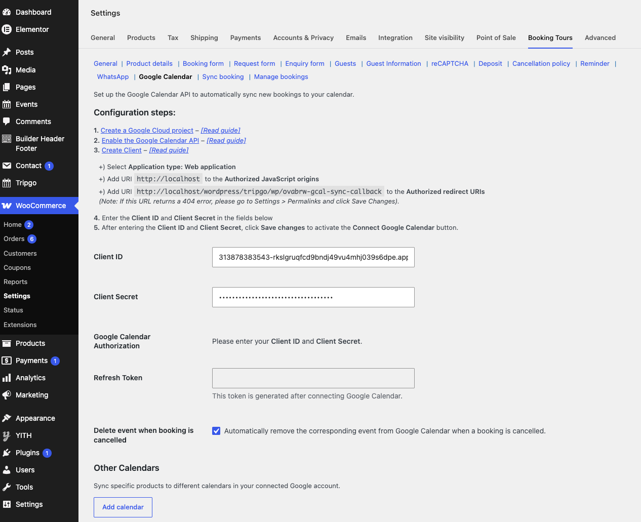 Google Calendar settings