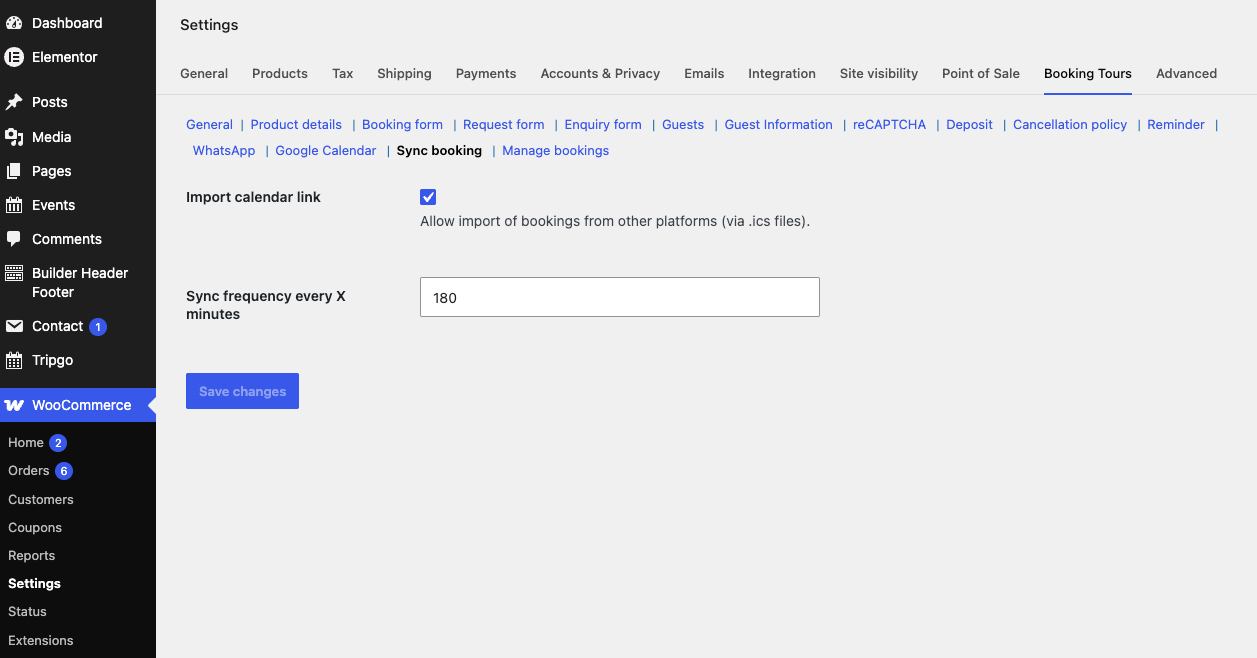 Sync booking settings