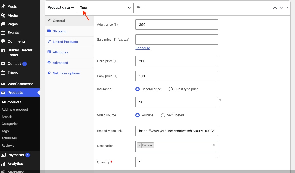 Tour basic fields in the product editor
