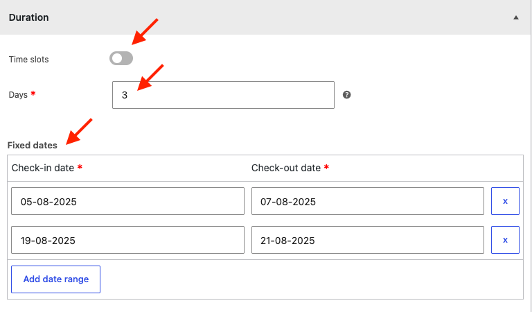 Days + Fixed dates